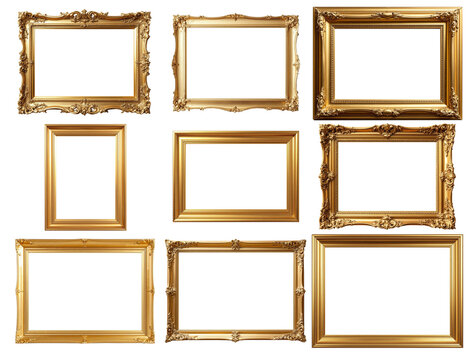A set of Classic gold wood frame for a picture or photo with alpha channel. High quality illustration