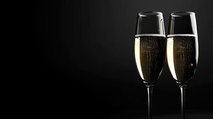 Elegant Glasses of Champagne Clinking Together Against a Dark Background
