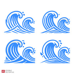 set of various waves Silhouettes Black and White Illustration Designs on White Background