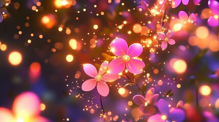 Beautiful Glowing Flowers with Holiday Lights for Uplifting Atmosphere and Festive Decor
