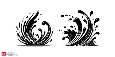 Fototapeta premium set of water splash Silhouettes Black and White Illustration Designs on White Background