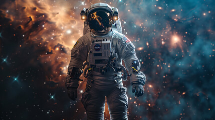 Man in Astronaut Suit Walking Through Space
