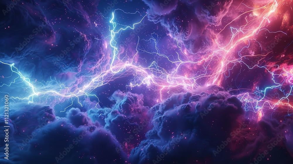 Wall mural this photo depicts a striking lightning abstract image of a black background illuminated by multiple