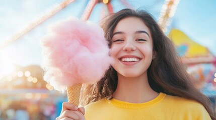 Vibrant National Cotton Candy Day Celebration at the Carnival with Playful Smiles and Sweet Indulgence
