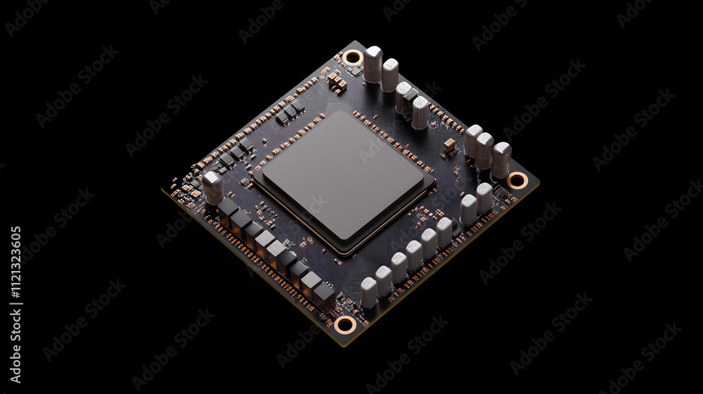 Poster black and white cpu - sleek and minimalistic design of a central processing unit in monochrome