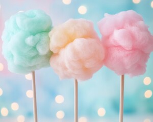 National Cotton Candy Day Celebration Vibrant Carnival Cones and Twinkling Lights for Easter or Halloween
