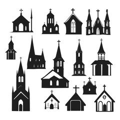 Fototapeta premium church clip art silhouette set vector