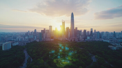 Fototapeta premium Sunrise Over the City Skyline 