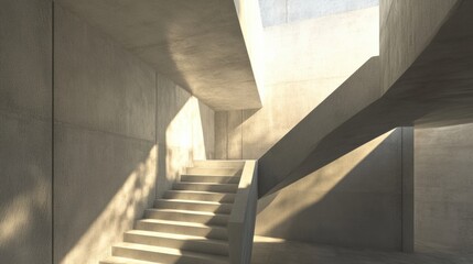 Obraz premium Modern staircase spiraling upward with straight lines and sharp angles, casting shadows