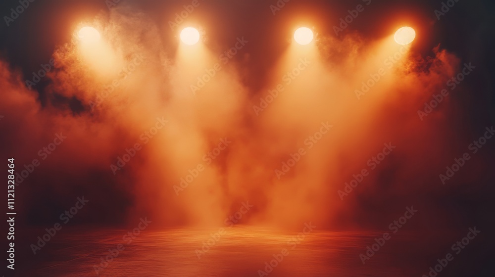 Poster a dramatic background featuring a warm, smoky atmosphere illuminated by soft spotlights, creating an