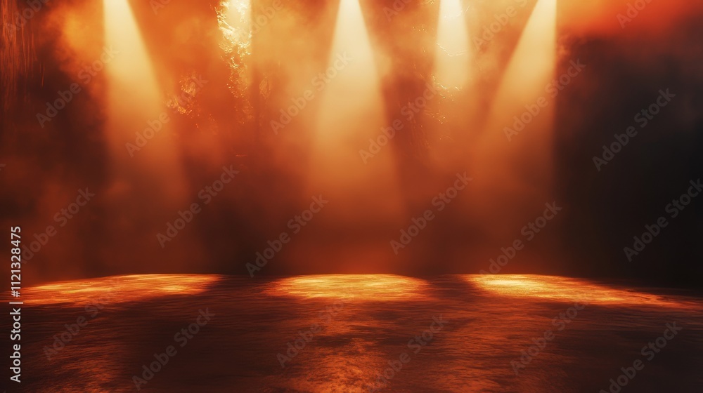 Poster a dramatic background featuring a warm, smoky atmosphere illuminated by soft spotlights, creating an