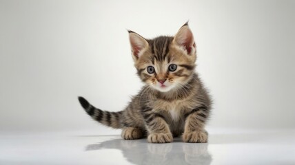Obraz premium Cute tabby kitten playing on white background