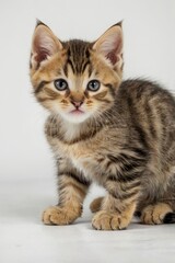 Fototapeta premium Cute tabby kitten playing on white background