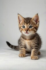 Fototapeta premium Cute tabby kitten playing on white background