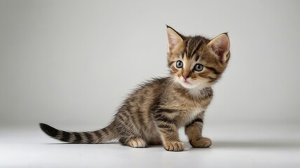 Obraz premium Cute tabby kitten playing on white background