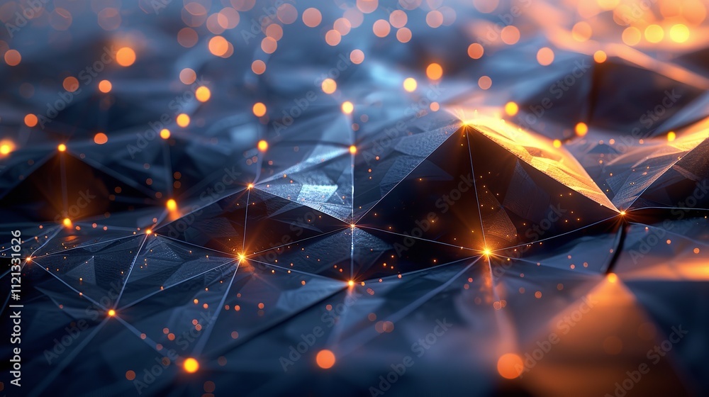Poster a digital rendering of an abstract network landscape, with glowing connections representing data flo