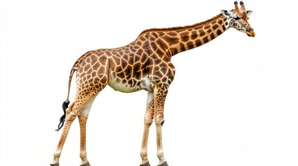 Naklejka premium Giraffe long neck safari animal isolated on white background. wildlife. Ultra realistic. Photorealistic hypermaximalist hyper realistic fine detail