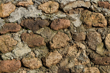 A wall made of rocks and dirt. The wall is brown and gray