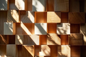 Wooden Wall Panels with Sunlight and Shadows