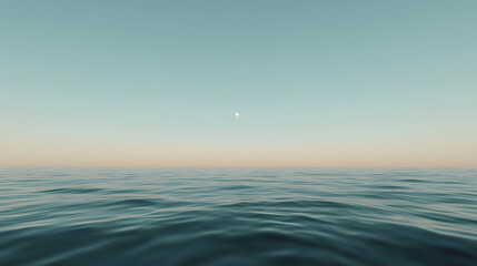 Obraz premium Ocean Landscape with a Moon - Serene Night Scene Featuring a Full Moon Reflecting Over Calm Ocean Waters