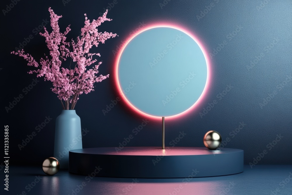 Poster event branding, a sleek studio setting with elegant lighting showcasing a podium stage display, comp