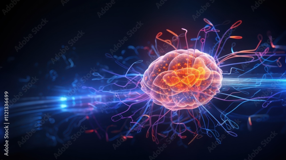 Poster glowing cell with intricate neural network connections