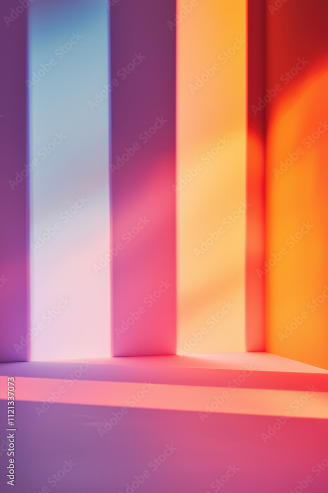 Poster abstract colorful gradient of light and shadow on geometric walls in warm tones