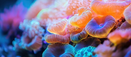 Naklejka premium Close-up of colorful coral polyps in a tropical reef.