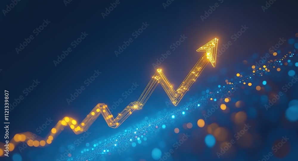 Poster dynamic red arrow graph showing upward trend with glowing light on dark background