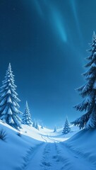 Obraz premium Winter forest on moonlit night, blue background