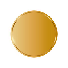 Gold round medal. Golden coin. First place award frame isolated on transparent background. Winners trophy. Blank shiny badge, label. Realistic vector illustration.