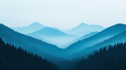 Smoky mountain valley fading to blue sky in the early morning