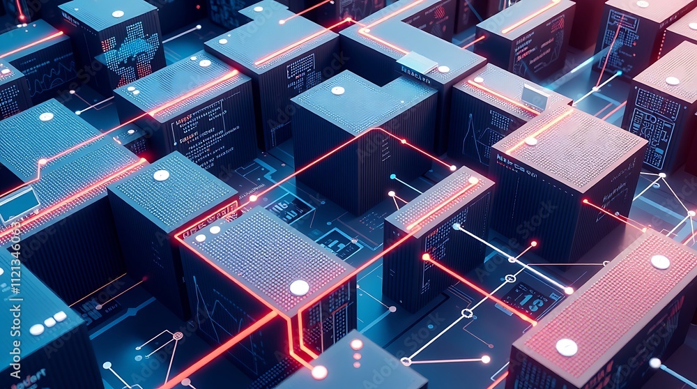 Aufkleber interconnected data cubes: abstract digital illustration of interconnected data cubes, glowing with 