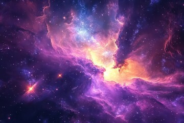 Obraz premium Cosmic Nebula with Vibrant Purple, Pink, and Yellow Hues