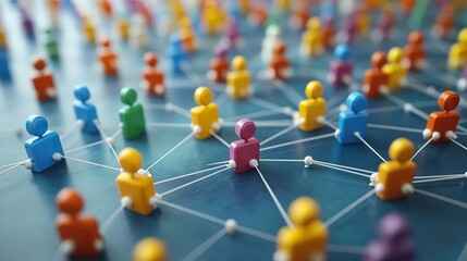 A network of blocks with human icons interconnected, symbolizing social networks and individual social circles