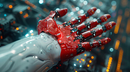 Robotic Hand with Glowing Orange Lights