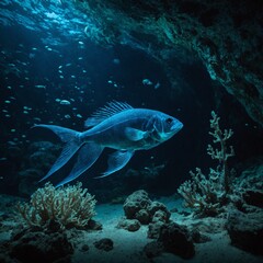 Naklejka premium An elegant betta fish with flowing fins in an underwater garden.