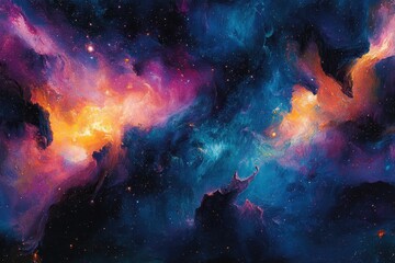 Abstract Cosmic Nebula with Vibrant Colors and Scattered Stars