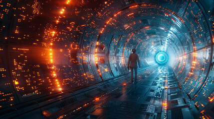 Fototapeta premium Mythical techno journeys reveal futuristic realms digital mysteries unfolding