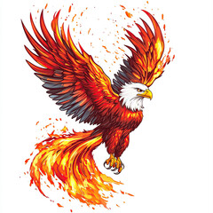 Obraz premium Fiery phoenix eagle in flight, flames, wings.