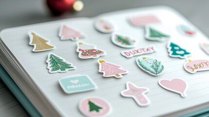 Colorful Christmas themed stickers on planner page, perfect for festive planning