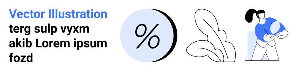 Percentage sign for financial themes, leaves for eco-friendly concepts, and a person holding a globe. Ideal for finance, sustainability, global initiatives, corporate, educational, marketing