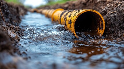 Obraz premium A pipe in the ground with water flowing from it, providing a visual of underground construction