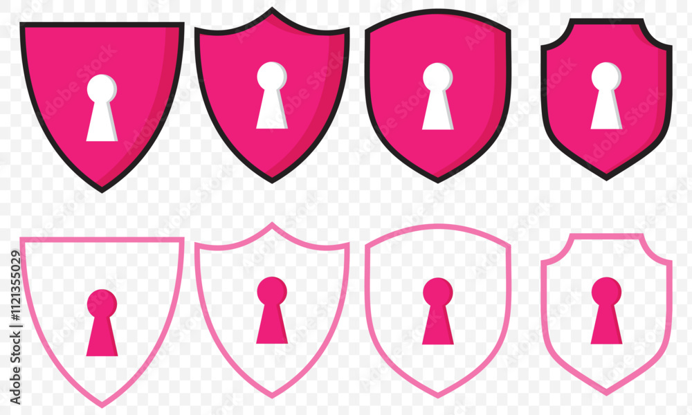 Poster set of security shield icons, security shields logotypes with check mark and padlock. security shiel