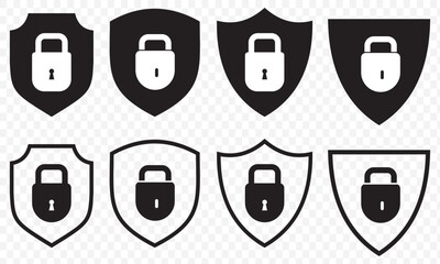 cyber security icon set. data and network protection symbol for app, ui, website. computer and technology protection vector icons on transparent background.