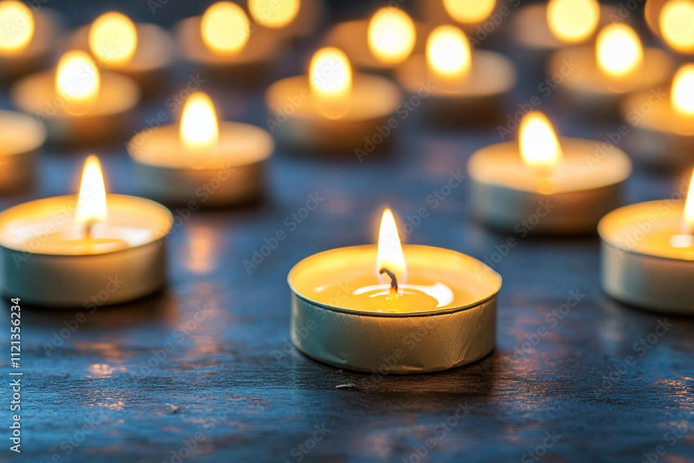 Poster soft glow of multiple candles illuminating a dark setting