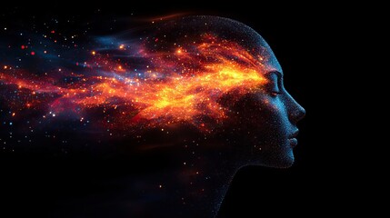 A profile of an AI head made of colorful triangles, with each triangle representing a part of the brain's features