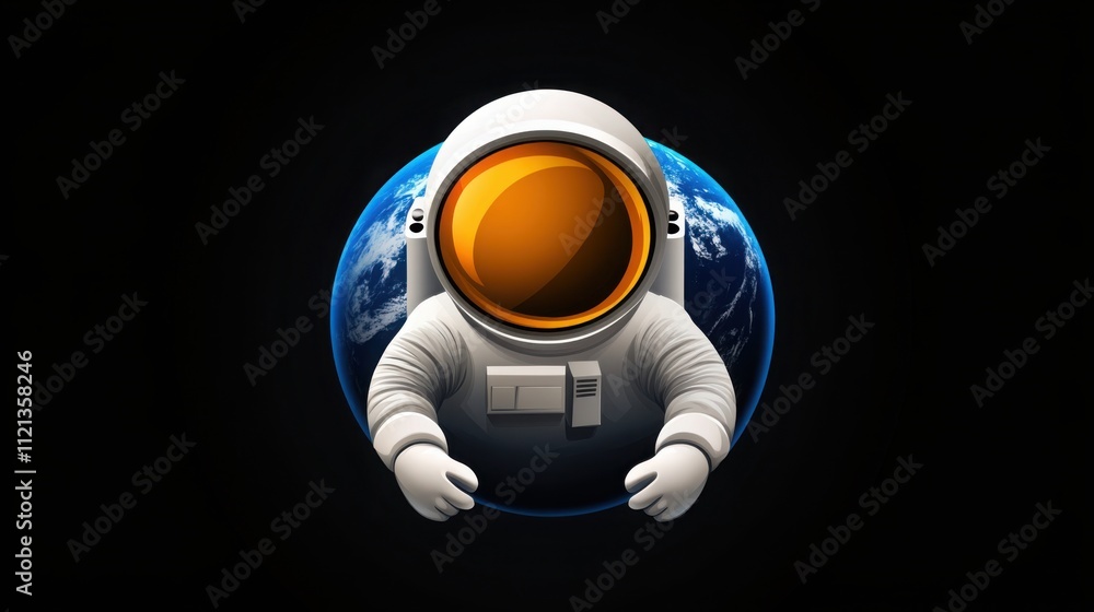 Poster a vector illustration of an astronaut floating in space with earth in the background