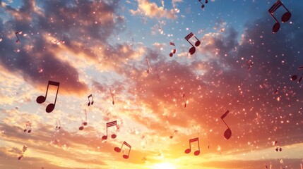 Obraz premium music notes and blurry lights on multicolor background
