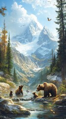 Majestic Mountain Bears and Their Cubs